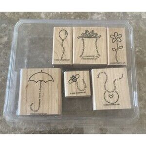 Stampin Up Wooden Rubber Stamp Set 2002 The Fine Print Set of 6 Crafts
